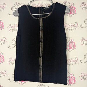 Georges rech Black Sleeveless Top wool soft cozy zipper distressed trim